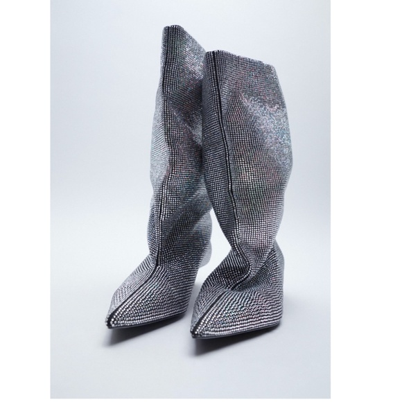 💎 Zara Heeled Sparkly Boots "Silver" NWT 💎 - Picture 11 of 17